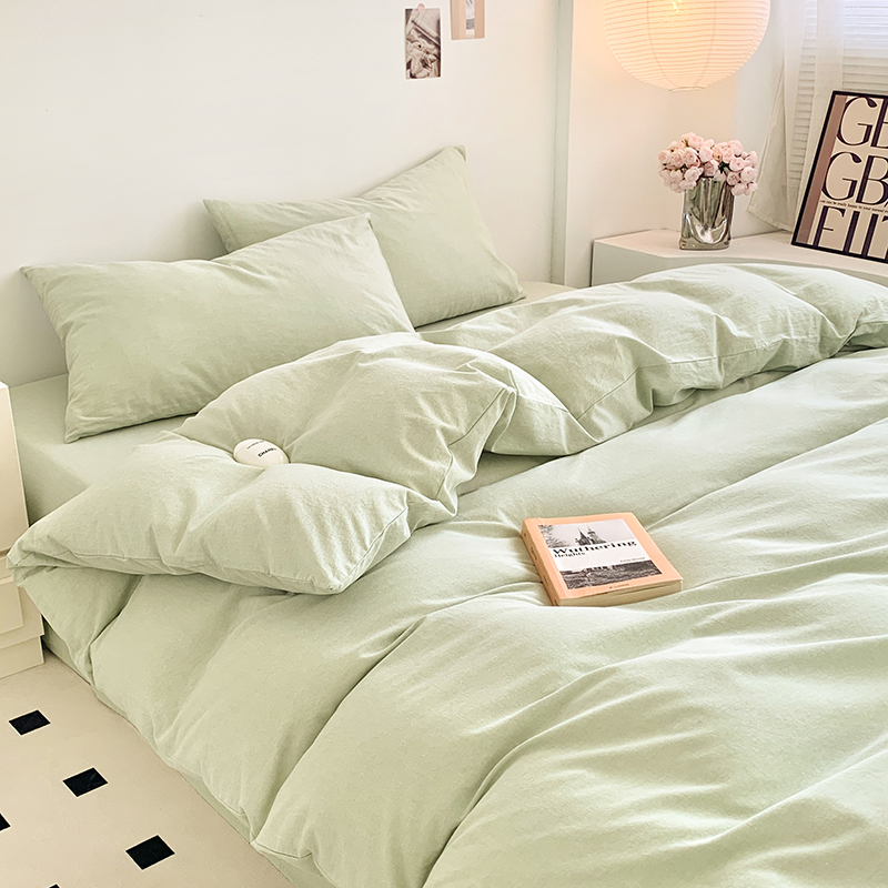 91家纺网 家纺一手货源 找家纺 水洗的故事 2024新款无印良品水洗棉四件套 果绿