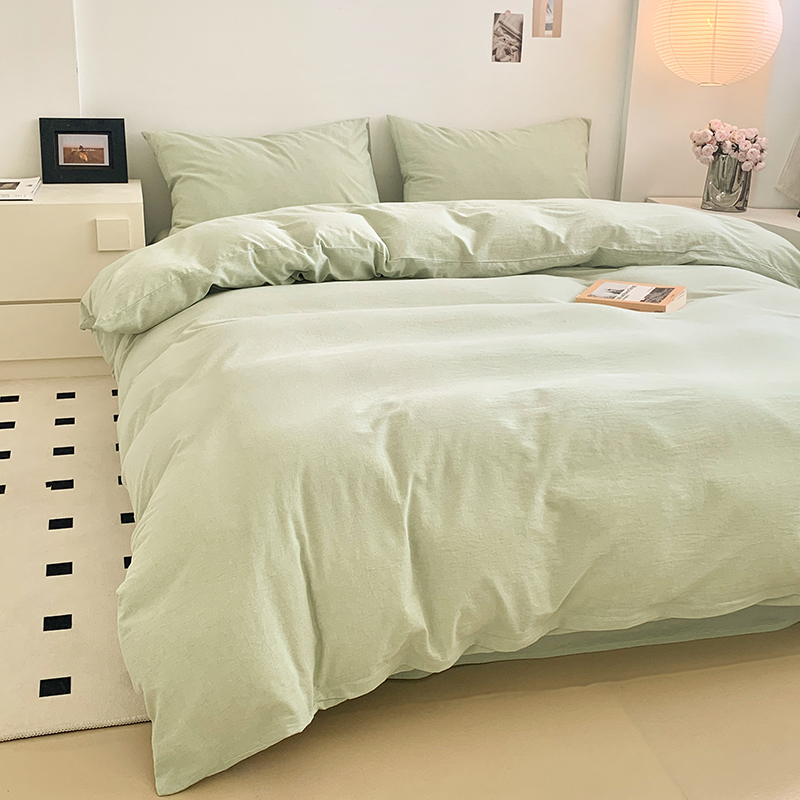 91家纺网 家纺一手货源 找家纺 水洗的故事 2024新款无印良品水洗棉四件套 果绿