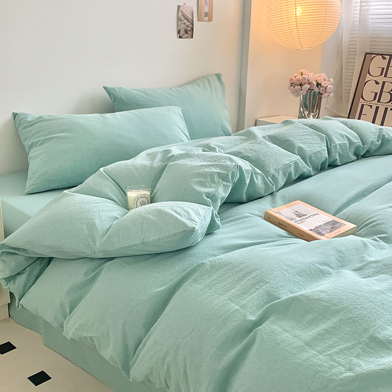 91家纺网 家纺一手货源 找家纺 水洗的故事 2024新款无印良品水洗棉四件套 湖绿