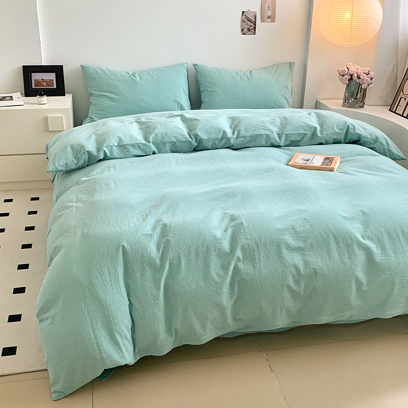 水洗的故事 2024新款无印良品水洗棉四件套 湖绿