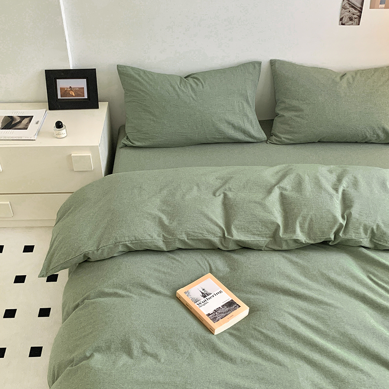 91家纺网 家纺一手货源 找家纺 水洗的故事 2024新款无印良品水洗棉四件套 绿素色