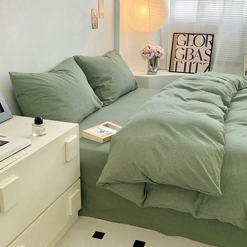 91家纺网 家纺一手货源 找家纺 水洗的故事 2024新款无印良品水洗棉四件套 绿素色