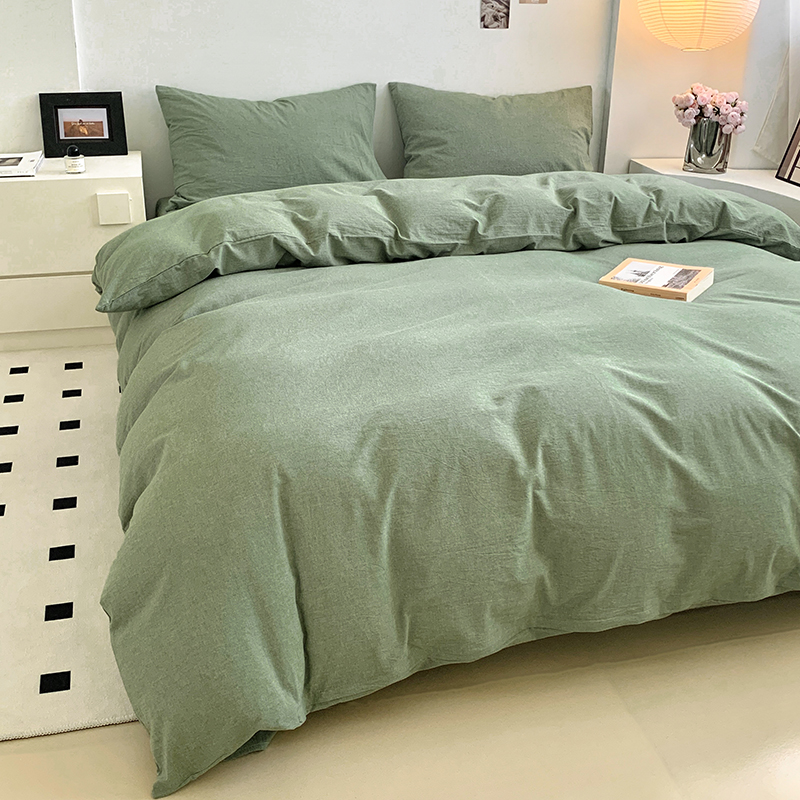 91家纺网 家纺一手货源 找家纺 水洗的故事 2024新款无印良品水洗棉四件套 绿素色