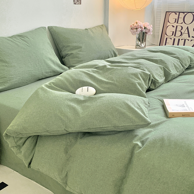 91家纺网 家纺一手货源 找家纺 水洗的故事 2024新款无印良品水洗棉四件套 绿素色