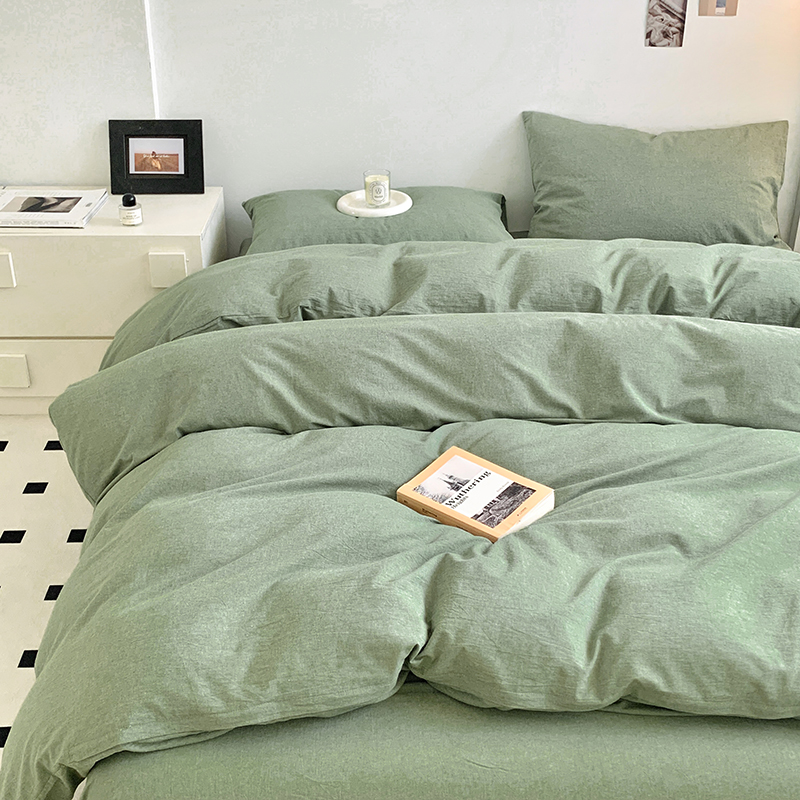 91家纺网 家纺一手货源 找家纺 水洗的故事 2024新款无印良品水洗棉四件套 绿素色