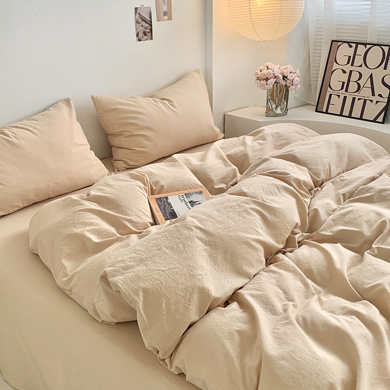 91家纺网 家纺一手货源 找家纺 水洗的故事 2024新款无印良品水洗棉四件套 米素色