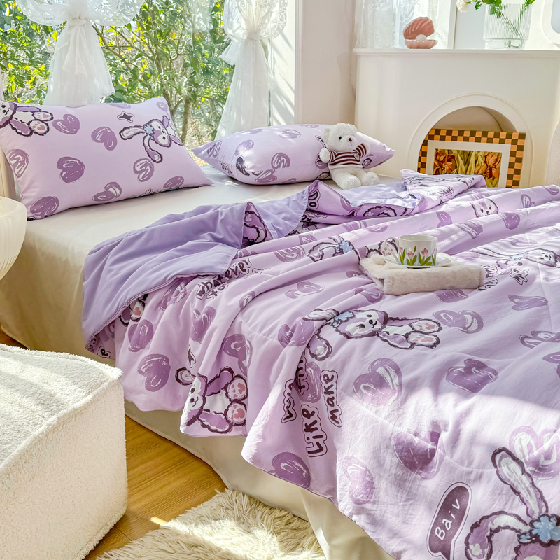 91家纺网 家纺一手货源 找家纺 梦恬佳-2024新款A类水洗双层纱夏凉被 星星兔