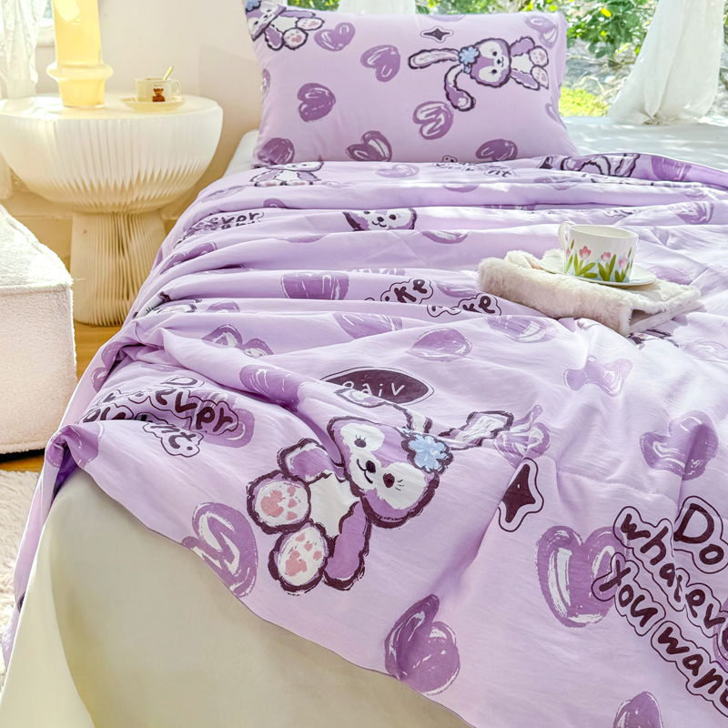 91家纺网 家纺一手货源 找家纺 梦恬佳-2024新款A类水洗双层纱夏凉被 星星兔