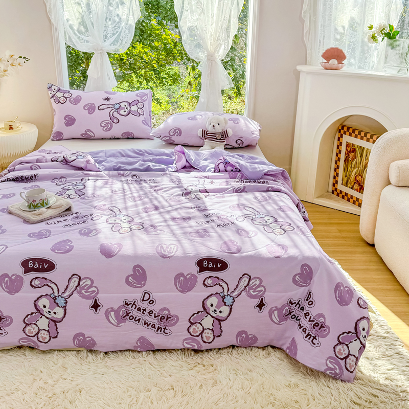 91家纺网 家纺一手货源 找家纺 梦恬佳-2024新款A类水洗双层纱夏凉被 星星兔