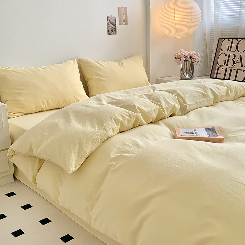 91家纺网 家纺一手货源 找家纺 水洗的故事 2024新款无印良品水洗棉四件套 奶黄