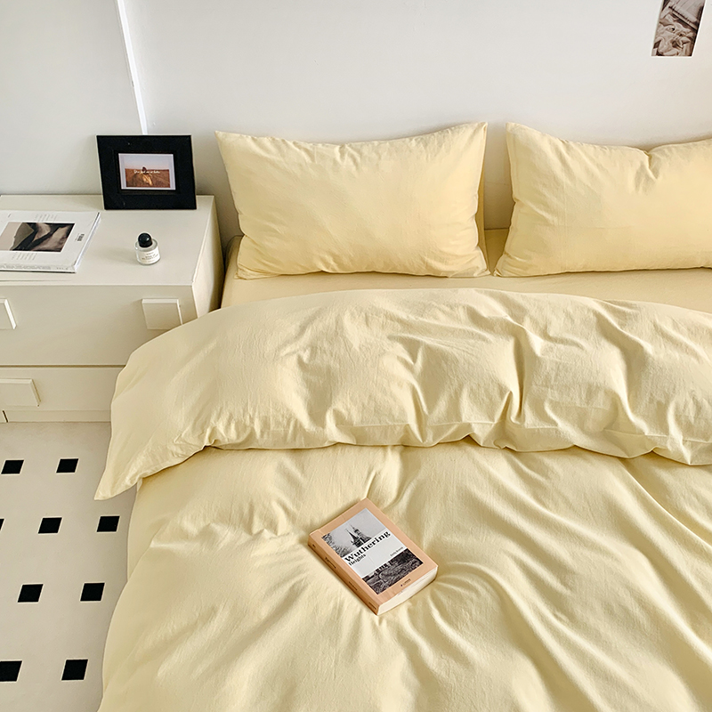 91家纺网 家纺一手货源 找家纺 水洗的故事 2024新款无印良品水洗棉四件套 奶黄