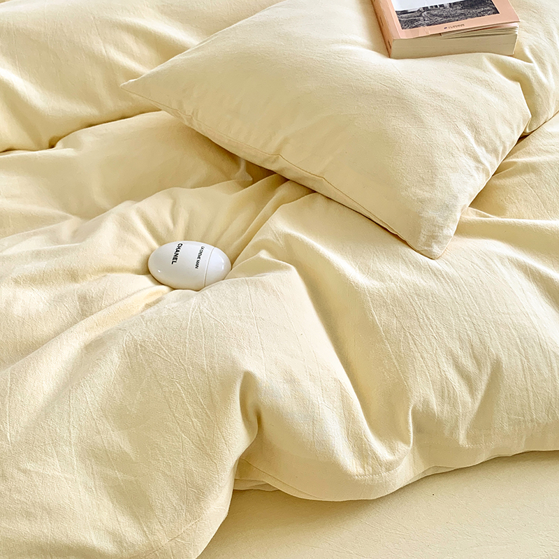 91家纺网 家纺一手货源 找家纺 水洗的故事 2024新款无印良品水洗棉四件套 奶黄