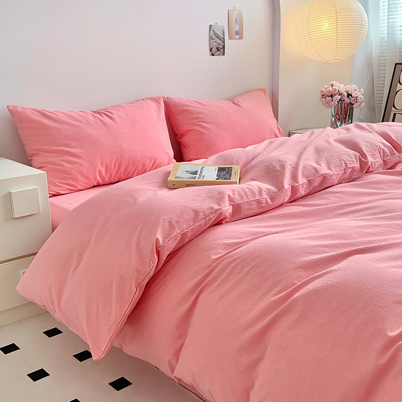 91家纺网 家纺一手货源 找家纺 水洗的故事 2024新款无印良品水洗棉四件套 嫩粉