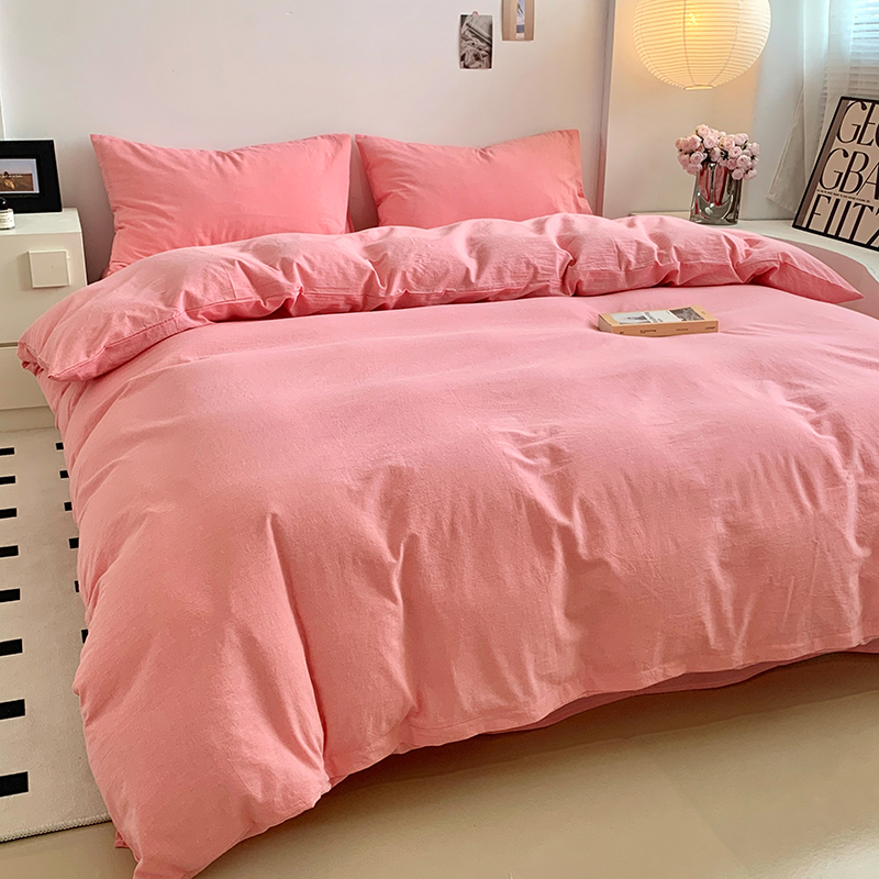 水洗的故事 2024新款无印良品水洗棉四件套 嫩粉