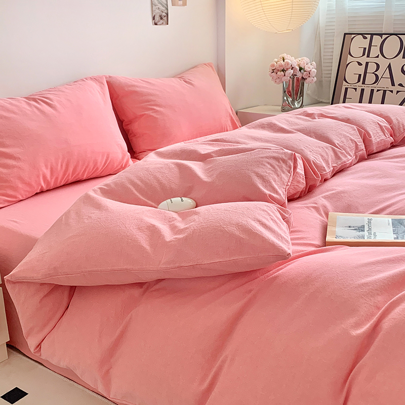 91家纺网 家纺一手货源 找家纺 水洗的故事 2024新款无印良品水洗棉四件套 嫩粉