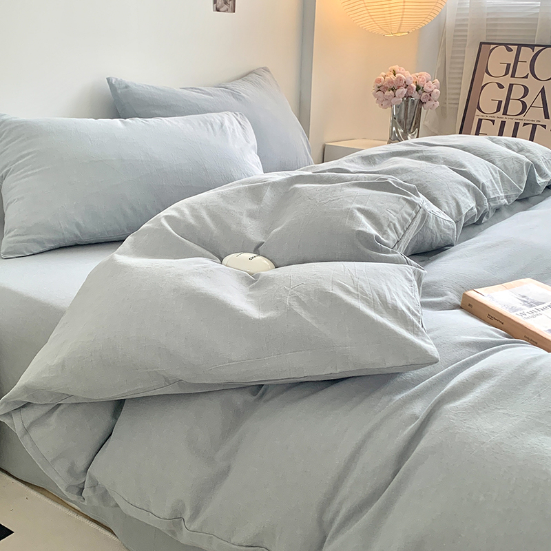 91家纺网 家纺一手货源 找家纺 水洗的故事 2024新款无印良品水洗棉四件套 浅蓝素色