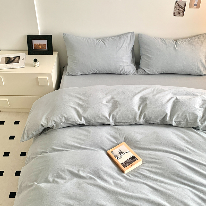 91家纺网 家纺一手货源 找家纺 水洗的故事 2024新款无印良品水洗棉四件套 浅蓝素色