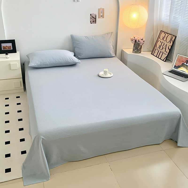 水洗的故事 2024新款无印良品水洗棉四件套 浅蓝素色