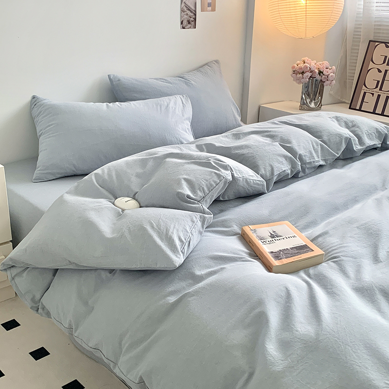 91家纺网 家纺一手货源 找家纺 水洗的故事 2024新款无印良品水洗棉四件套 浅蓝素色