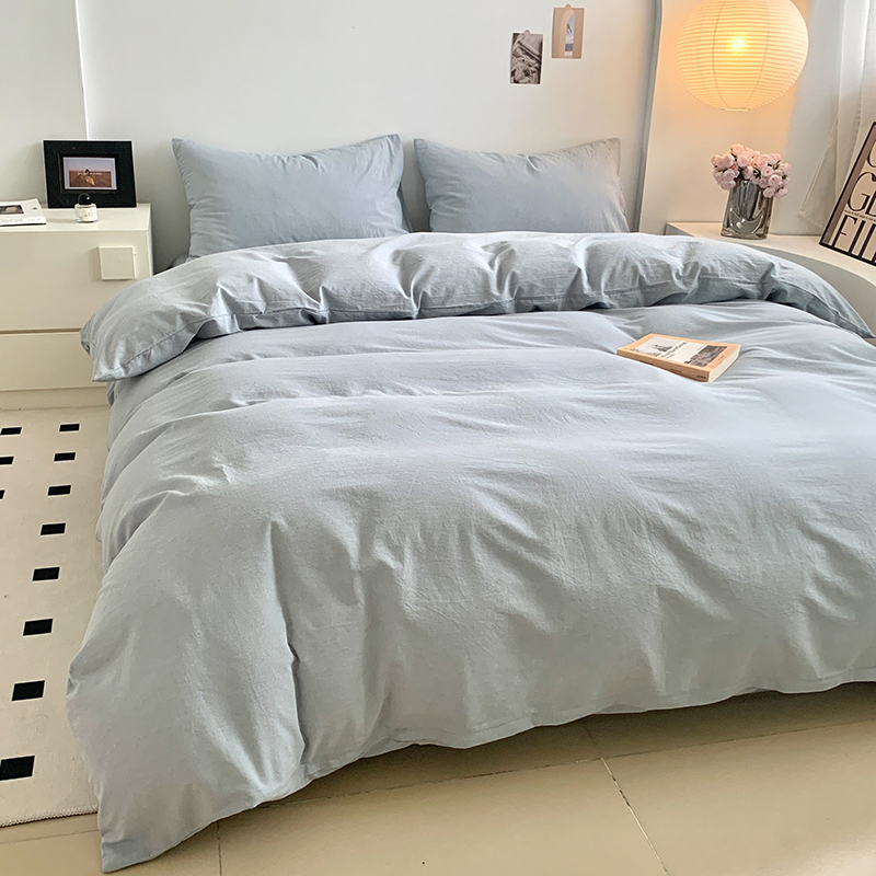 91家纺网 家纺一手货源 找家纺 水洗的故事 2024新款无印良品水洗棉四件套 浅蓝素色