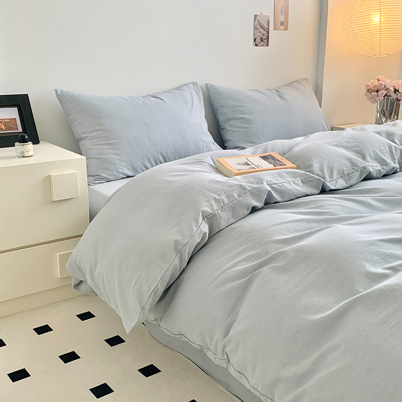 91家纺网 家纺一手货源 找家纺 水洗的故事 2024新款无印良品水洗棉四件套 浅蓝素色