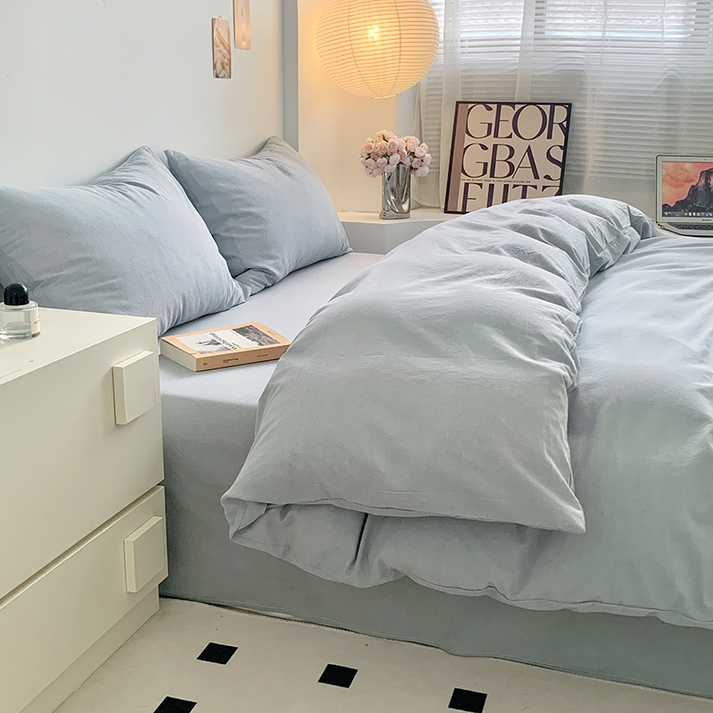 91家纺网 家纺一手货源 找家纺 水洗的故事 2024新款无印良品水洗棉四件套 浅蓝素色