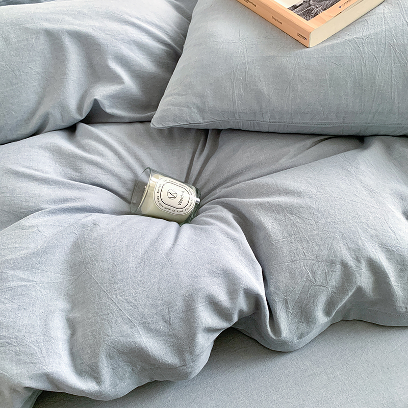 91家纺网 家纺一手货源 找家纺 水洗的故事 2024新款无印良品水洗棉四件套 浅蓝素色