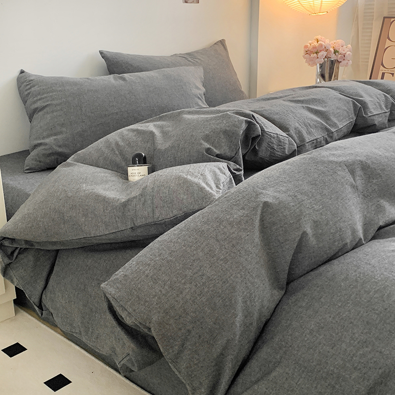 91家纺网 家纺一手货源 找家纺 水洗的故事 2024新款无印良品水洗棉四件套 深灰素色