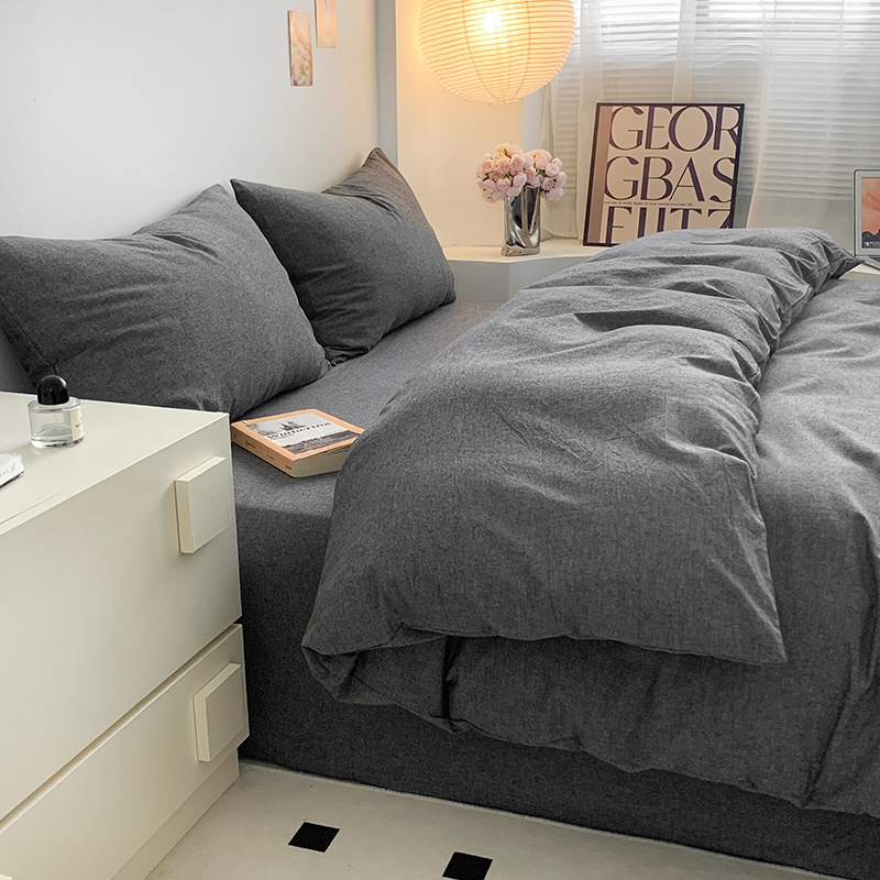 91家纺网 家纺一手货源 找家纺 水洗的故事 2024新款无印良品水洗棉四件套 深灰素色