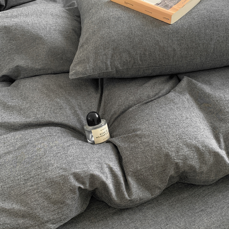 91家纺网 家纺一手货源 找家纺 水洗的故事 2024新款无印良品水洗棉四件套 深灰素色
