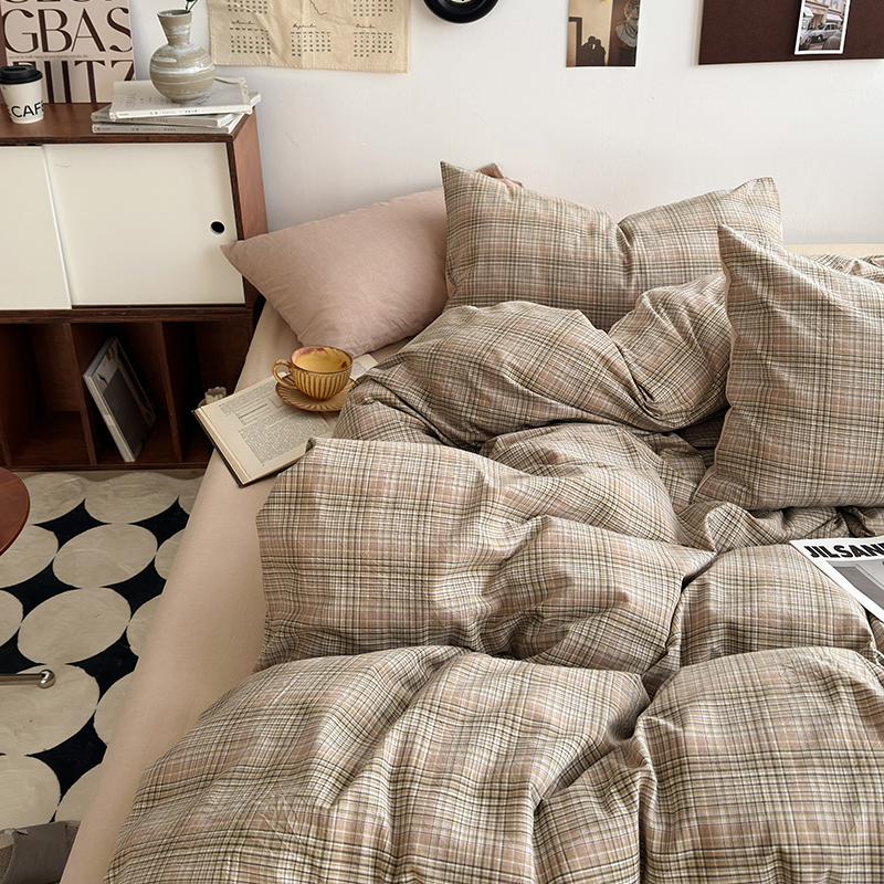 91家纺网 家纺一手货源 找家纺 水洗的故事 2024新款A类无印良品AB版全棉色织水洗棉四件套 仙米格-棕