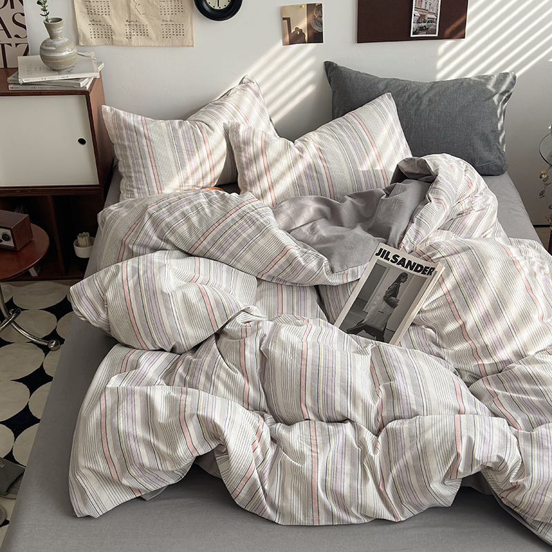 91家纺网 家纺一手货源 找家纺 水洗的故事 2024新款A类无印良品AB版全棉色织水洗棉四件套 参青-灰