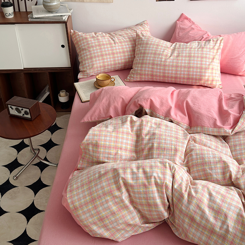 水洗的故事 2024新款A类无印良品AB版全棉色织水洗棉四件套 桃夭