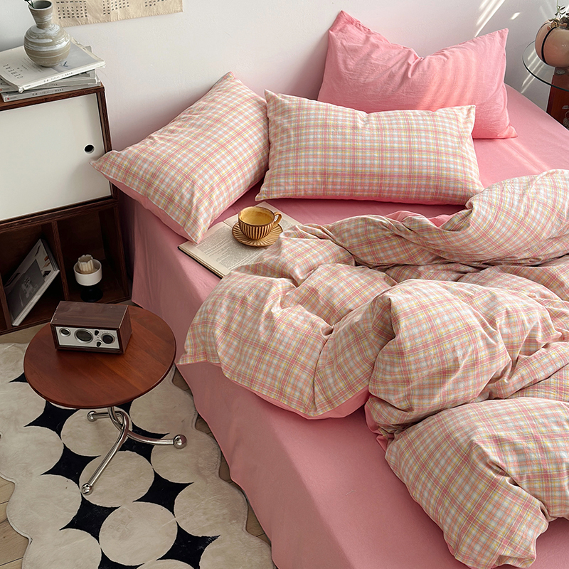 91家纺网 家纺一手货源 找家纺 水洗的故事 2024新款A类无印良品AB版全棉色织水洗棉四件套 桃夭