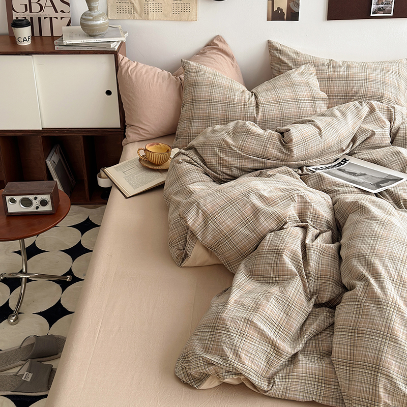 91家纺网 家纺一手货源 找家纺 水洗的故事 2024新款A类无印良品AB版全棉色织水洗棉四件套 仙米格-棕