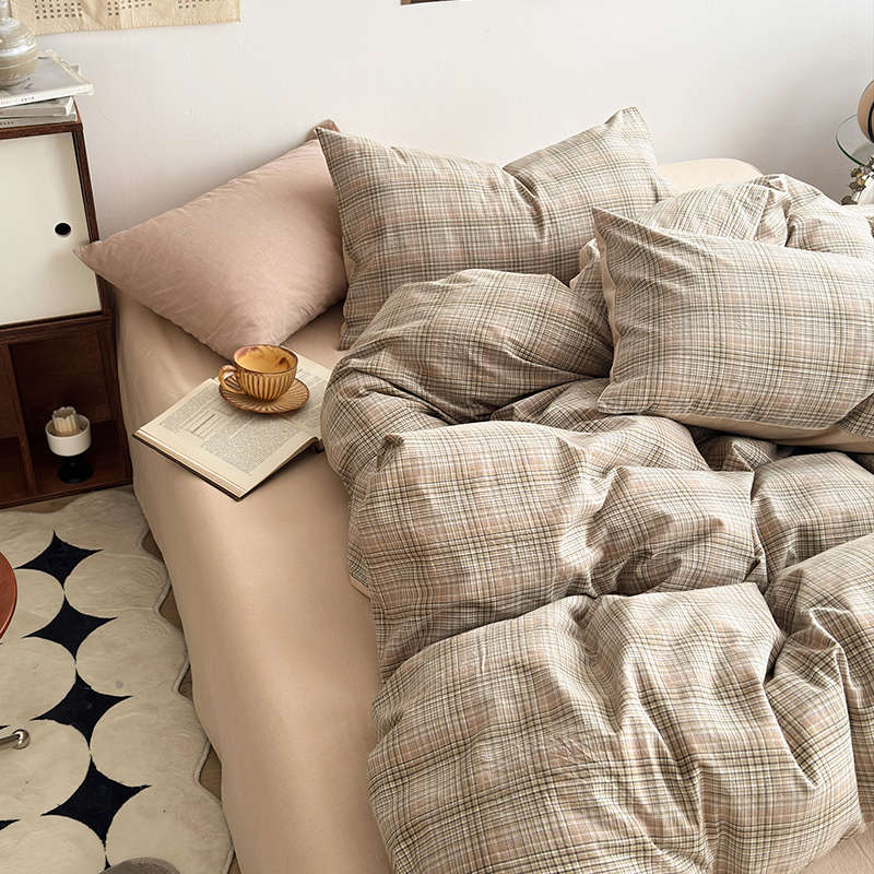 水洗的故事 2024新款A类无印良品AB版全棉色织水洗棉四件套 仙米格-棕