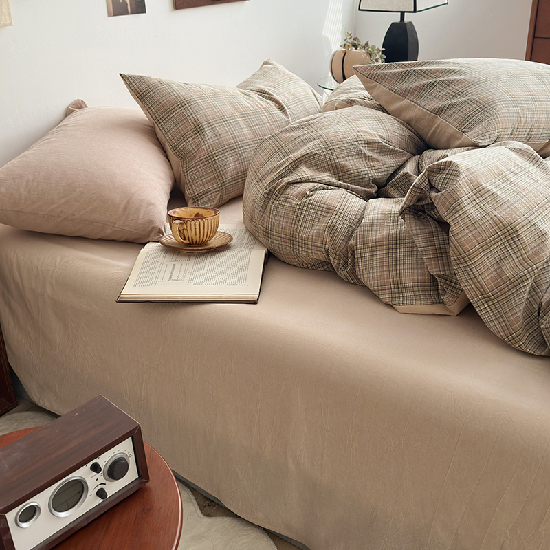 91家纺网 家纺一手货源 找家纺 水洗的故事 2024新款A类无印良品AB版全棉色织水洗棉四件套 仙米格-棕