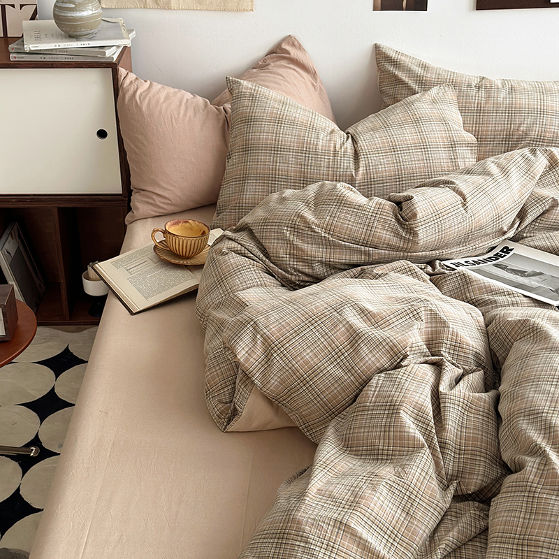 91家纺网 家纺一手货源 找家纺 水洗的故事 2024新款A类无印良品AB版全棉色织水洗棉四件套 仙米格-棕