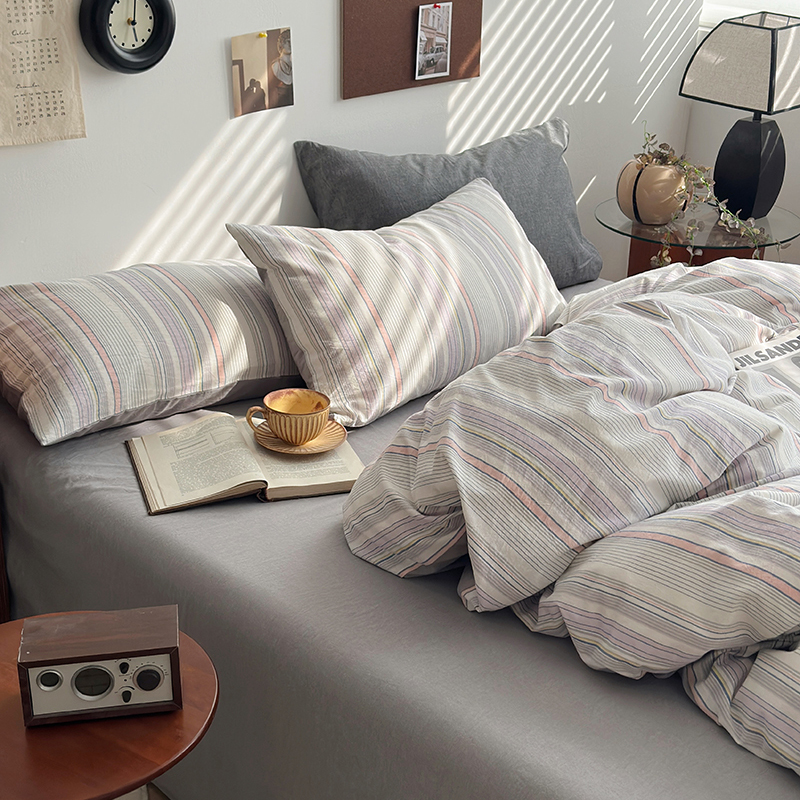 水洗的故事 2024新款A类无印良品AB版全棉色织水洗棉四件套 参青-灰