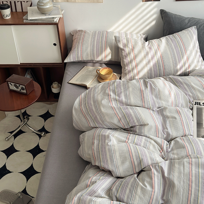 91家纺网 家纺一手货源 找家纺 水洗的故事 2024新款A类无印良品AB版全棉色织水洗棉四件套 参青-灰