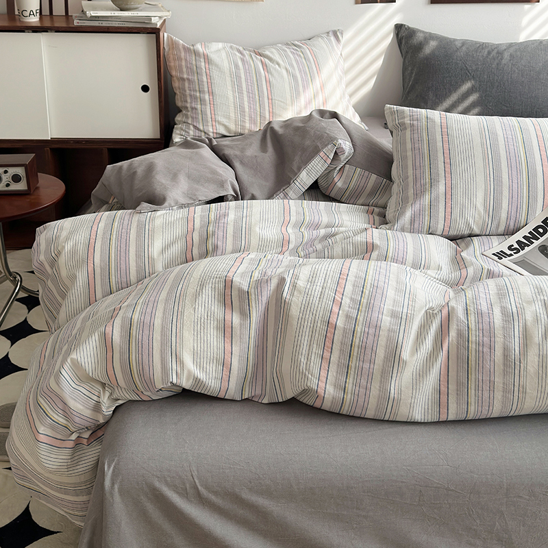 91家纺网 家纺一手货源 找家纺 水洗的故事 2024新款A类无印良品AB版全棉色织水洗棉四件套 参青-灰