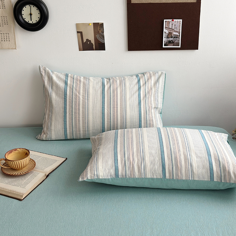 91家纺网 家纺一手货源 找家纺 水洗的故事 2024新款A类无印良品AB版全棉色织水洗棉四件套 参青-绿