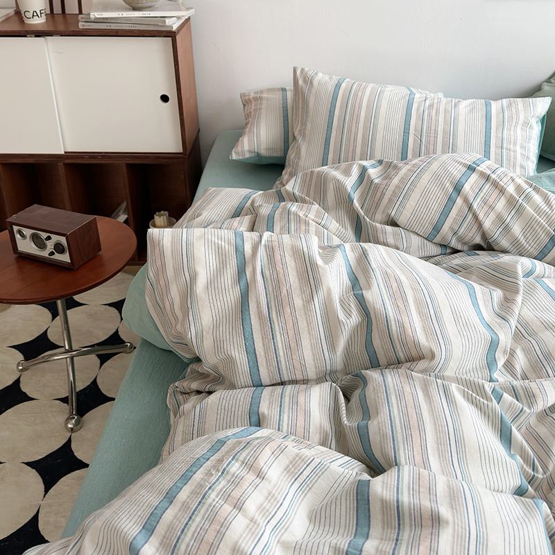 91家纺网 家纺一手货源 找家纺 水洗的故事 2024新款A类无印良品AB版全棉色织水洗棉四件套 参青-绿