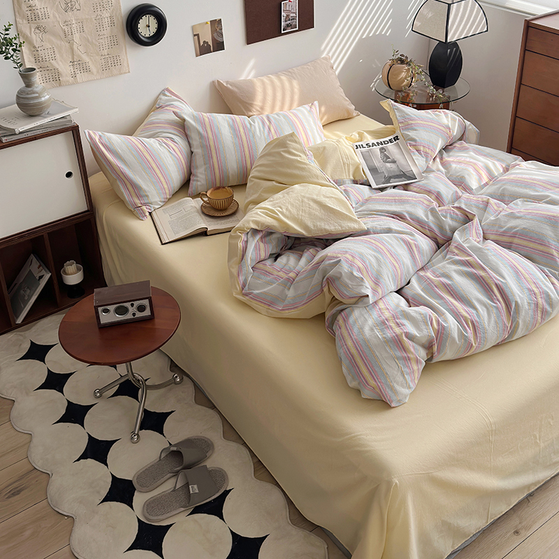 91家纺网 家纺一手货源 找家纺 水洗的故事 2024新款A类无印良品AB版全棉色织水洗棉四件套 拾光