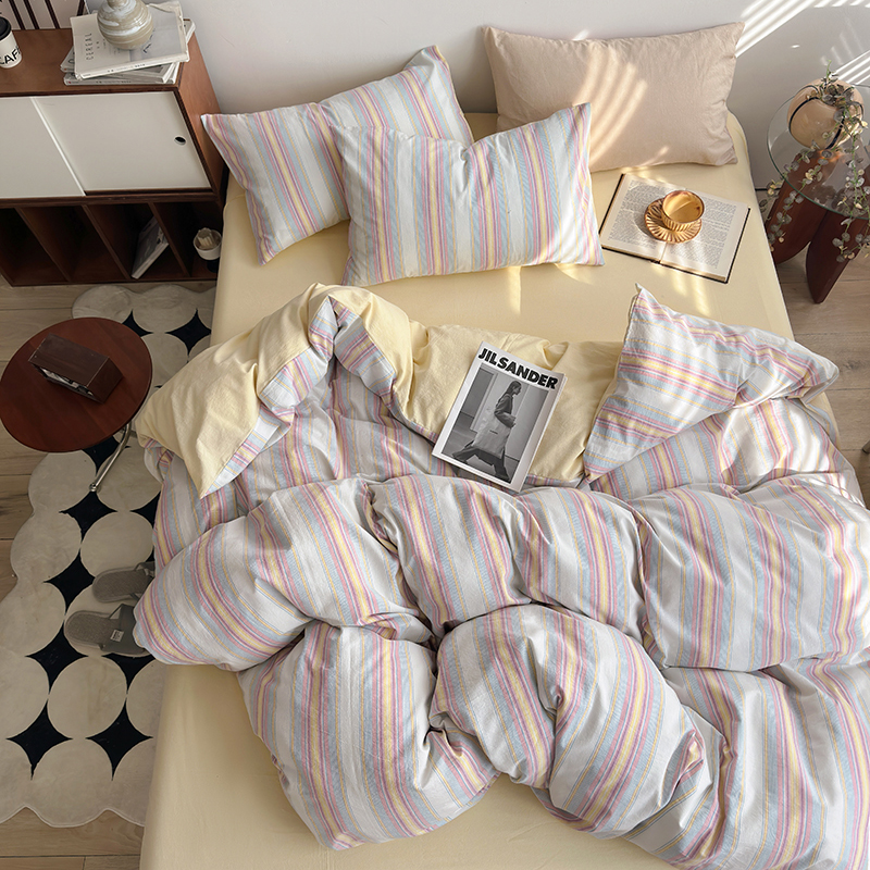 91家纺网 家纺一手货源 找家纺 水洗的故事 2024新款A类无印良品AB版全棉色织水洗棉四件套 拾光