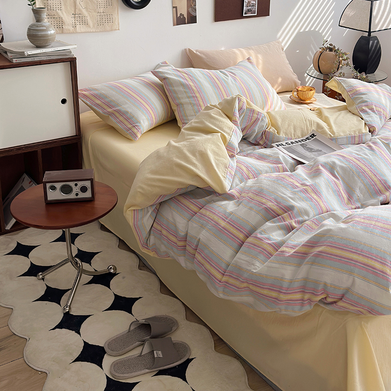 91家纺网 家纺一手货源 找家纺 水洗的故事 2024新款A类无印良品AB版全棉色织水洗棉四件套 拾光