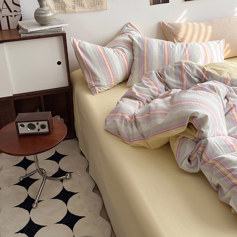 水洗的故事 2024新款A类无印良品AB版全棉色织水洗棉四件套 拾光