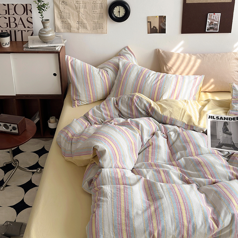 91家纺网 家纺一手货源 找家纺 水洗的故事 2024新款A类无印良品AB版全棉色织水洗棉四件套 拾光