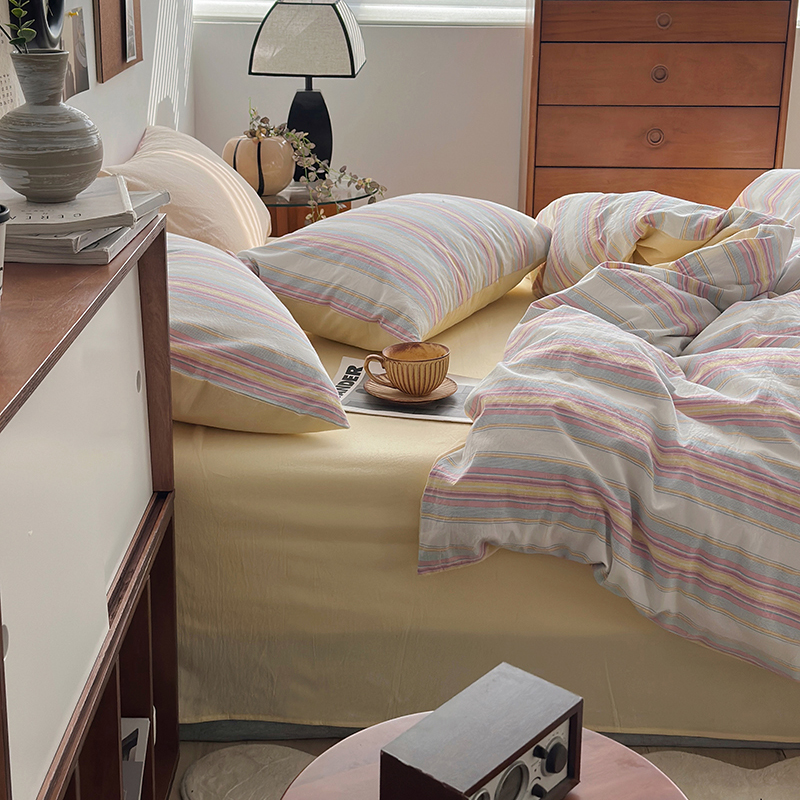 91家纺网 家纺一手货源 找家纺 水洗的故事 2024新款A类无印良品AB版全棉色织水洗棉四件套 拾光