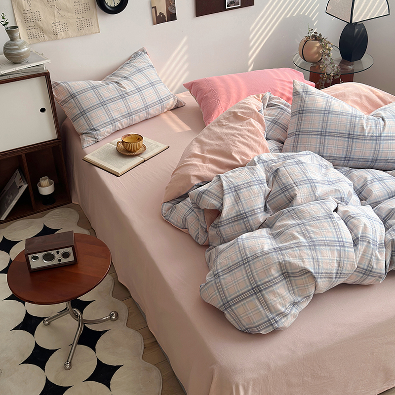 91家纺网 家纺一手货源 找家纺 水洗的故事 2024新款A类无印良品AB版全棉色织水洗棉四件套 晚星